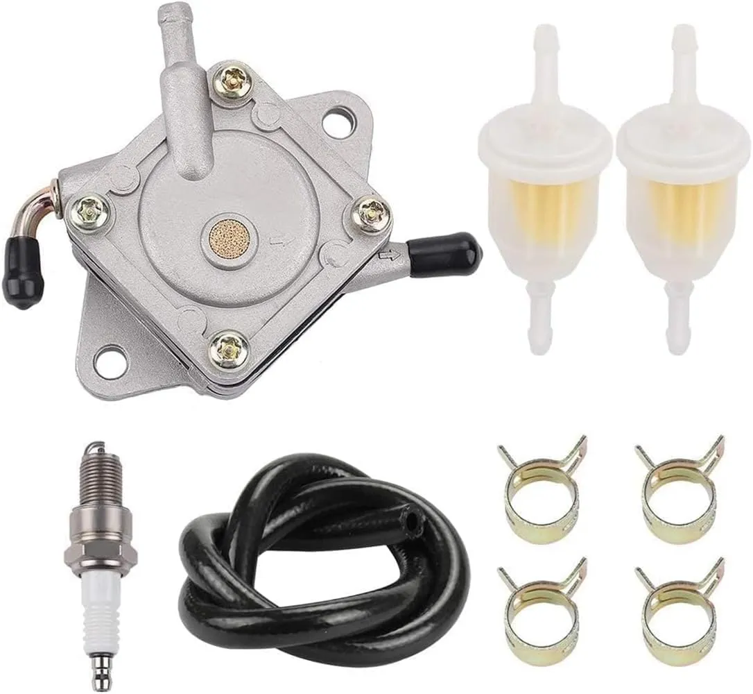 1014523 Fuel Pump with Fuel Filter Fuel Line Spark Plug Tune up Kit Fit for Club Car Gas Golf Cart DS & Precedent (1984-up) 290FE 350FE Kawasaki Engines Replace# 1014524, 1013684, 1014522