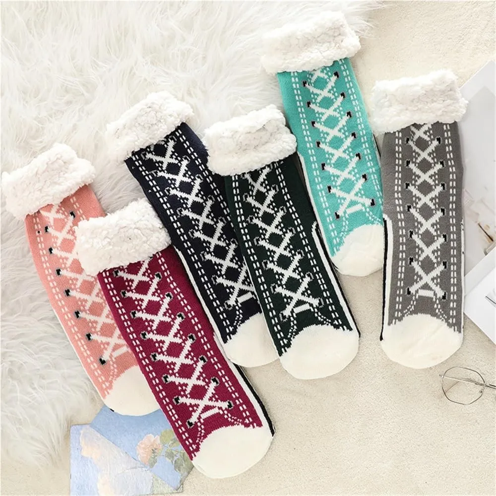 2-Pack Ultra-Thick Cashmere Slipper Home Socks, Cashmere Socks for Women Non Slip Slipper Socks Christmas Essentials(Claret)