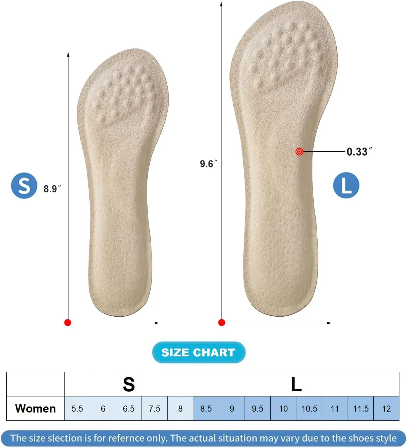 2 Pairs Pigskin High Heel Cushion Inserts for Women, Self Adhesive Arch Support Insoles for Flat Feet, Plantar Fasciitis and Pain Relief, No Slip Shoe Pads for Heels Sandals Flats Large 8-12 Size