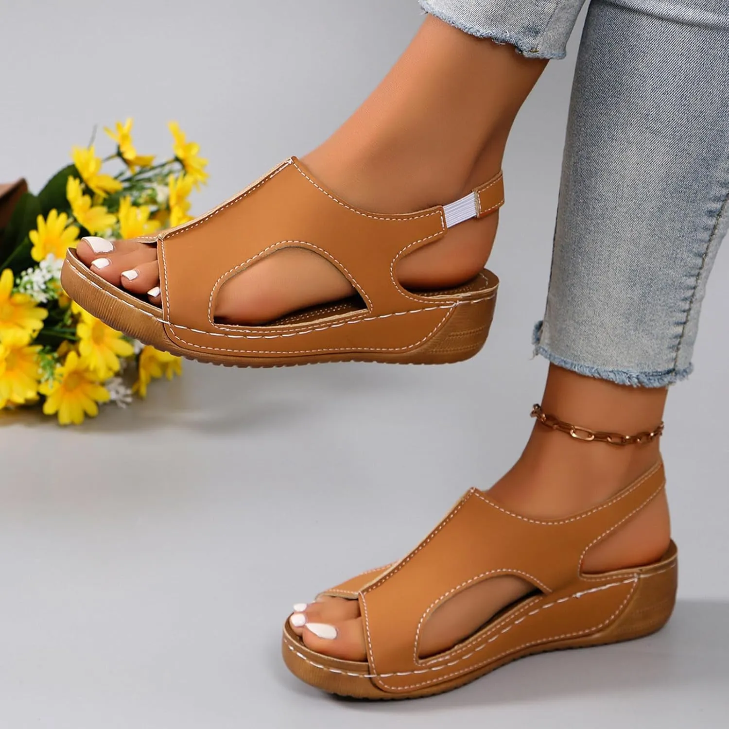 2025 Orthopedic Sandals for Women Comfortable Breathable Dressy Party Dance Casual Slippers with Arch Support Summer Fashion Outdoor Slip-On Walking Footwear with Elastic Ankle Strap