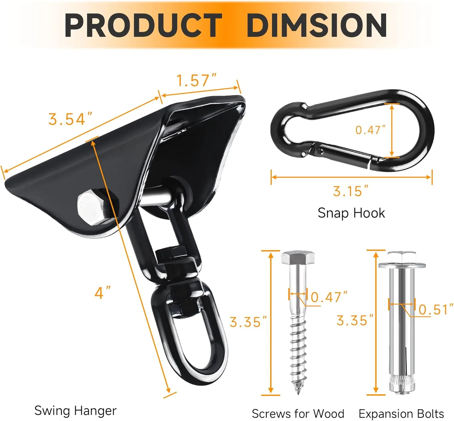 360°Rotating Hammock Hanging Kit - Heavy Duty Hanging Hooks for Swing Hanging Hook kit Stainless Steel 1000 lb Loading Hammock Hooks for Trapeze, Yoga, Boxing Bag, Hammock Chair