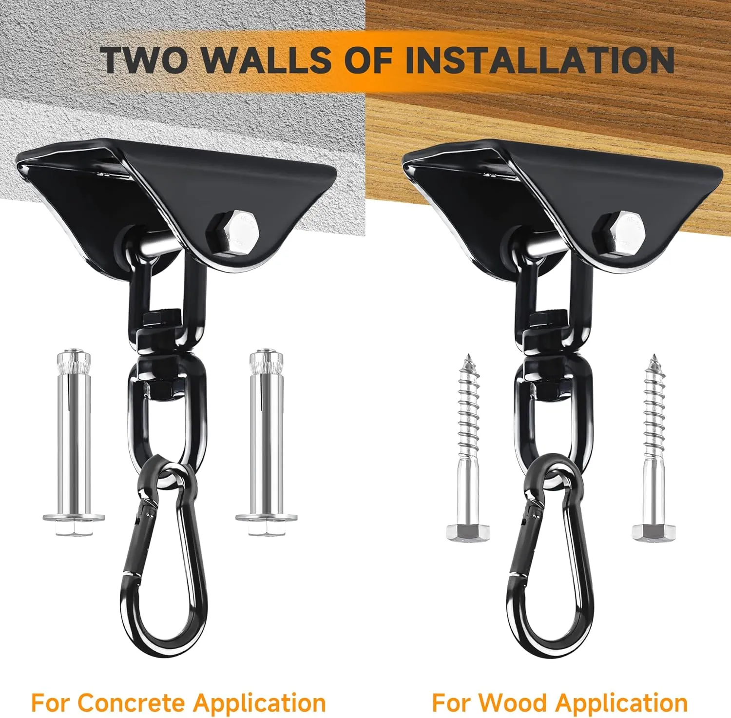 360°Rotating Hammock Hanging Kit - Heavy Duty Hanging Hooks for Swing Hanging Hook kit Stainless Steel 1000 lb Loading Hammock Hooks for Trapeze, Yoga, Boxing Bag, Hammock Chair