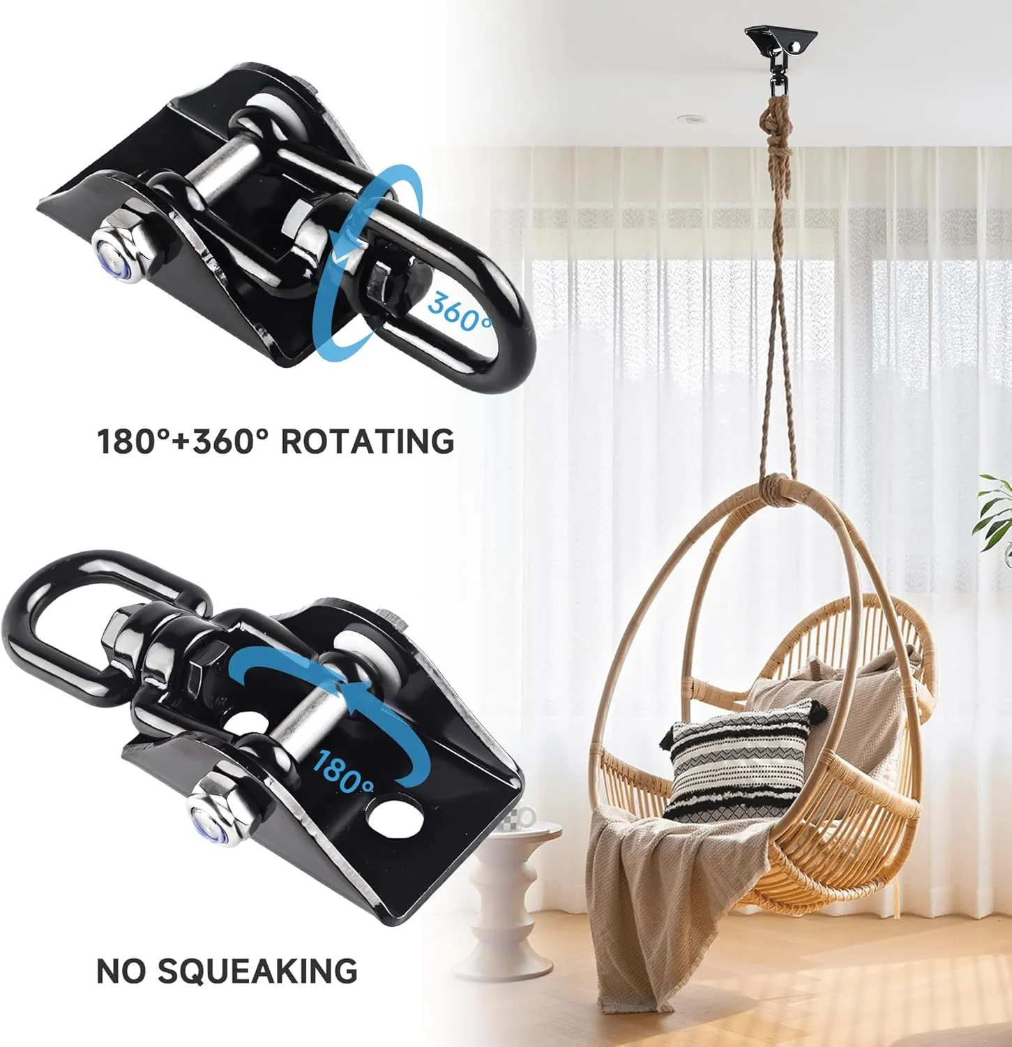 360°Rotating Hammock Hanging Kit - Heavy Duty Hanging Hooks for Swing Hanging Hook kit Stainless Steel 1000 lb Loading Hammock Hooks for Trapeze, Yoga, Boxing Bag, Hammock Chair