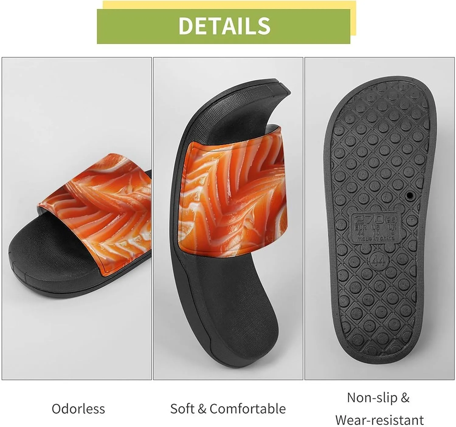 3D Funny Realistic Food Salmon Sushi Slippers for Women Men Anti-Slip Shower Slides Open Toe Slippers for Home Outdoor Beach