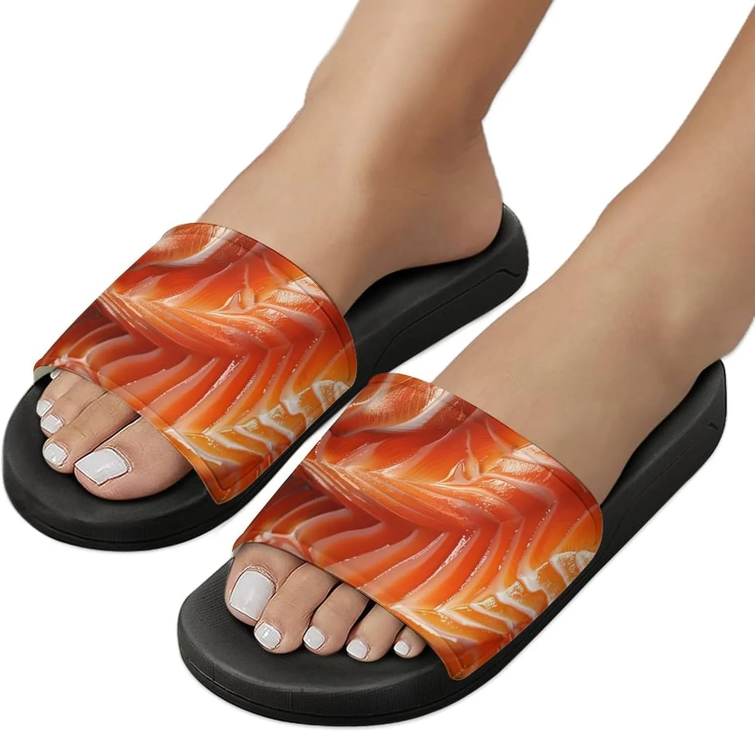 3D Funny Realistic Food Salmon Sushi Slippers for Women Men Anti-Slip Shower Slides Open Toe Slippers for Home Outdoor Beach