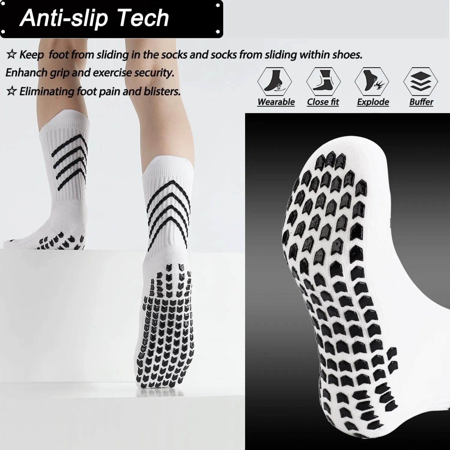 4-Pair Cotton Grip Soccer Scoks Kids Youth Toddler Non-slip Sports Sock Football Basketball Rugby Yoga Pilates