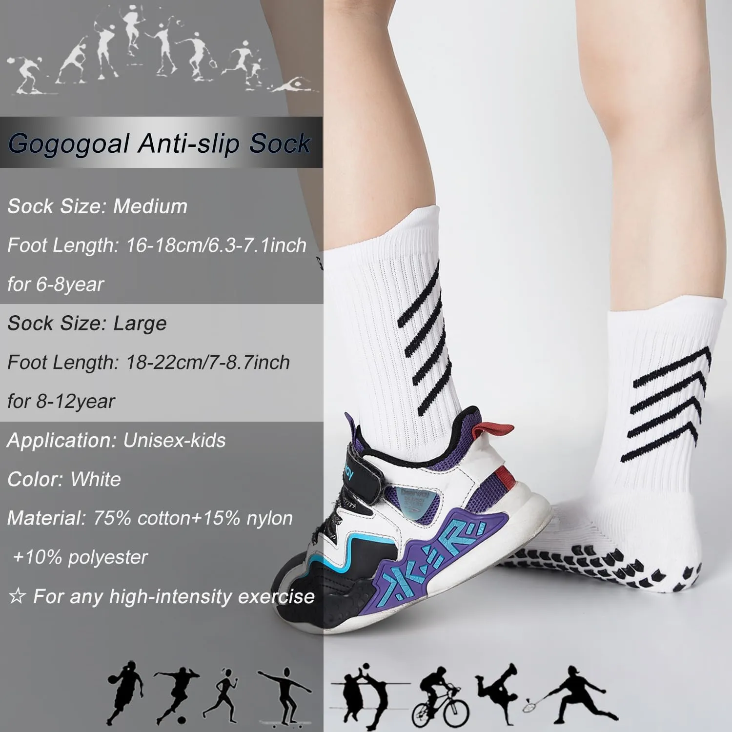 4-Pair Cotton Grip Soccer Scoks Kids Youth Toddler Non-slip Sports Sock Football Basketball Rugby Yoga Pilates