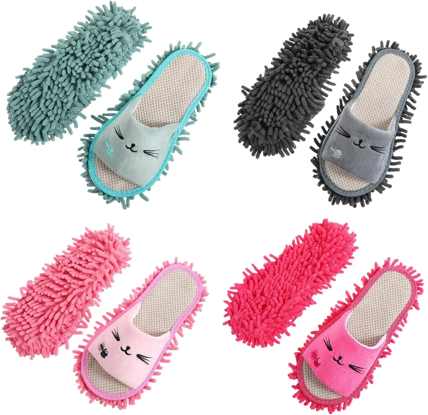 4 Pairs Microfiber Slippers Floor Cleaning Washable Mop Slippers Detachable Mop Shoes Funny Clean Dusting Slipper Anti-Slip Floor Cleaning Slipper for Women Home Office Kitchen Floors Dust Dirt