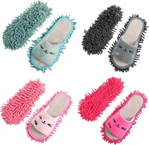 4 Pairs Microfiber Slippers Floor Cleaning Washable Mop Slippers Detachable Mop Shoes Funny Clean Dusting Slipper Anti-Slip Floor Cleaning Slipper for Women Home Office Kitchen Floors Dust Dirt