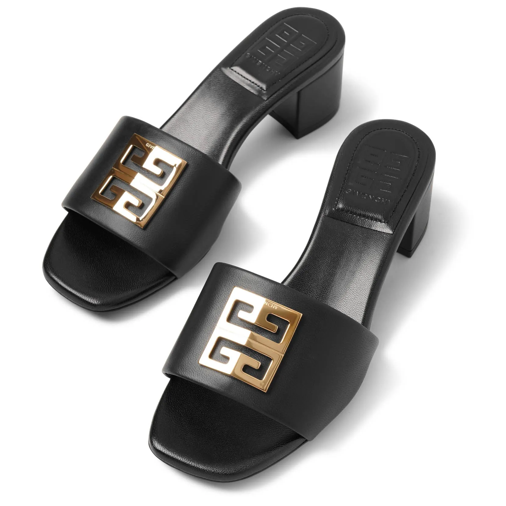4G black leather mule sandals