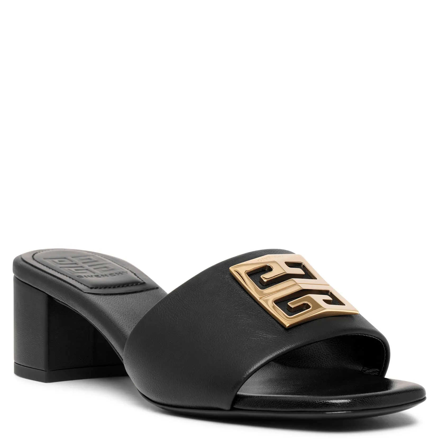 4G black leather mule sandals