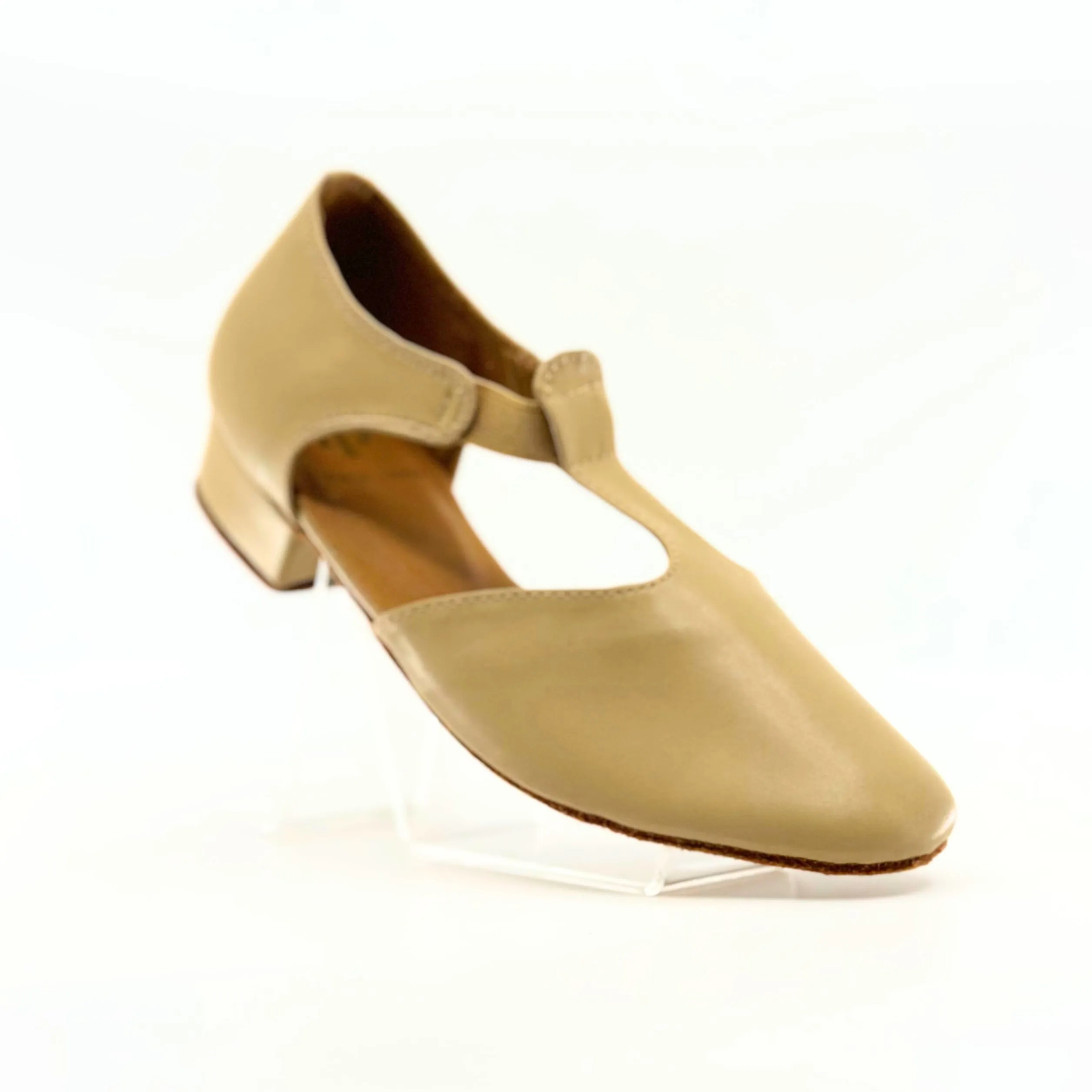 6605T - Ladies, Classic T-Bar, Close Toe, Character Shoe in Tan Vegan Leather.