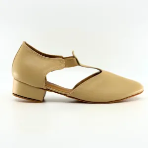6605T - Ladies, Classic T-Bar, Close Toe, Character Shoe in Tan Vegan Leather.