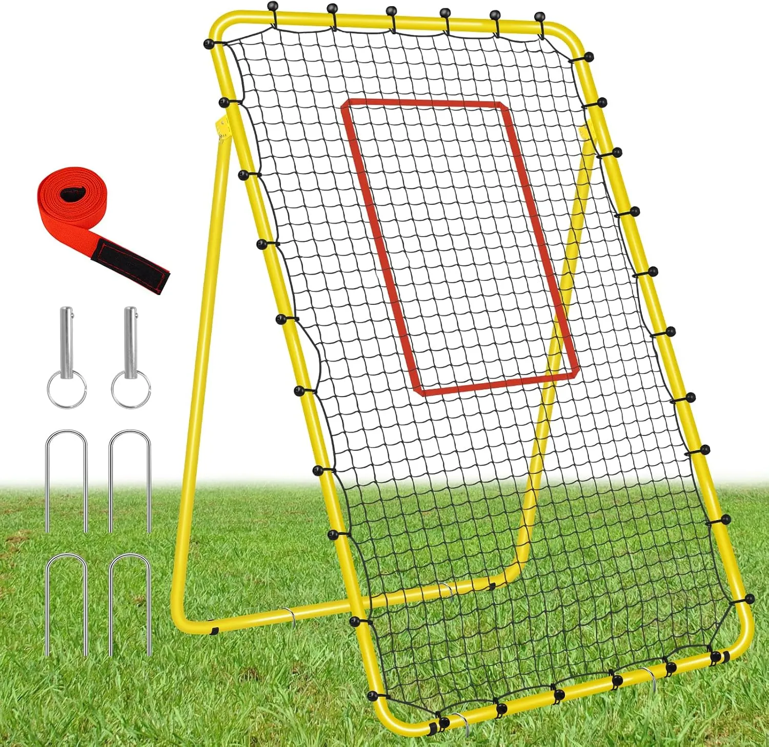 7x4 FT Multi-Sport Rebounder Net for Baseball Volleyball Softball Soccer Lacrosse, Bounce Back Fielding Trainer – Sturdy Steel Frame, Portable with Carry Bag – Great for Team & Solo Training