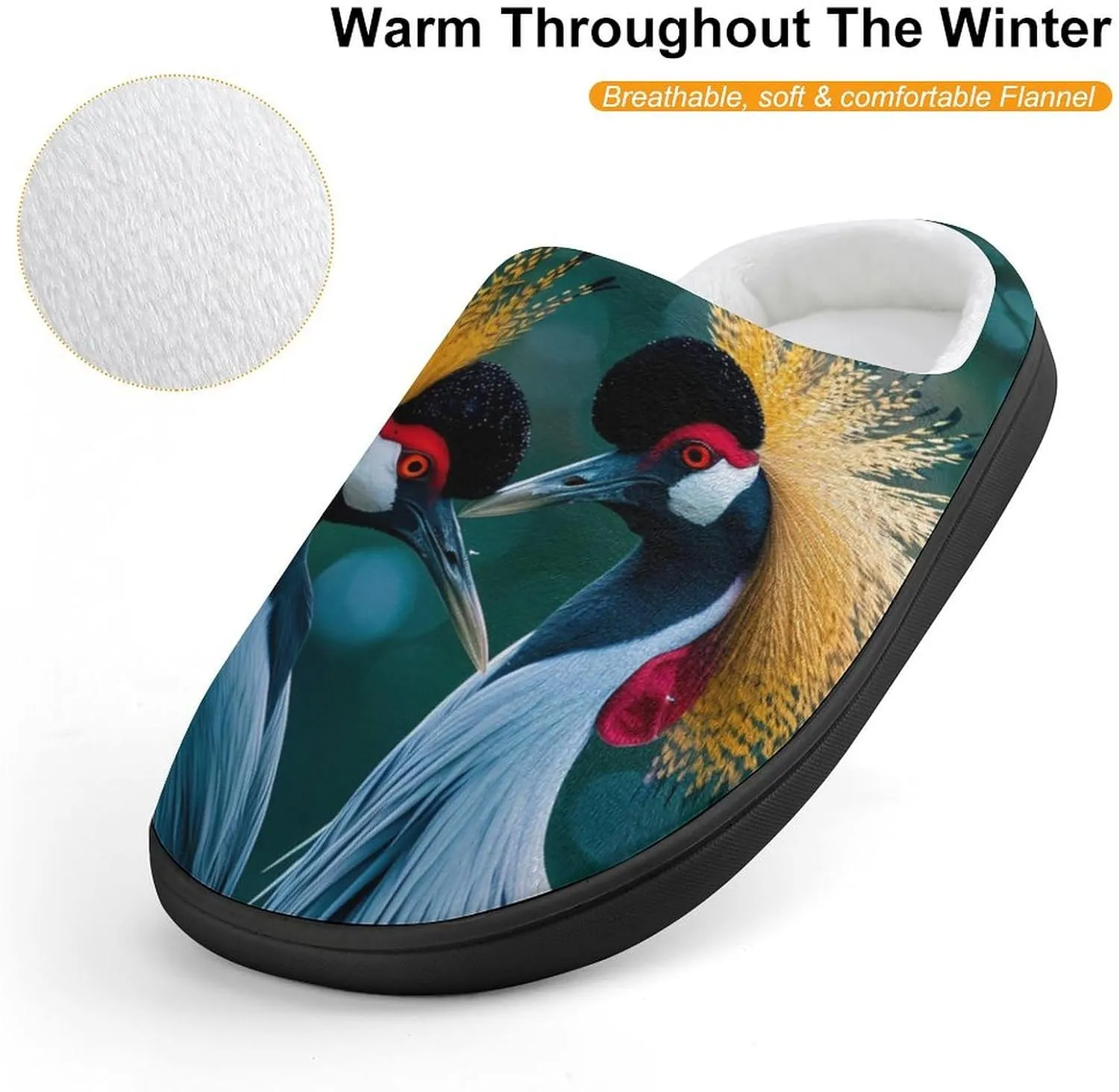A Pair of Gray Crowned Cranes Cute Cotton Slippers Anti-slip House Shoe Slipper Indoor Outdoor