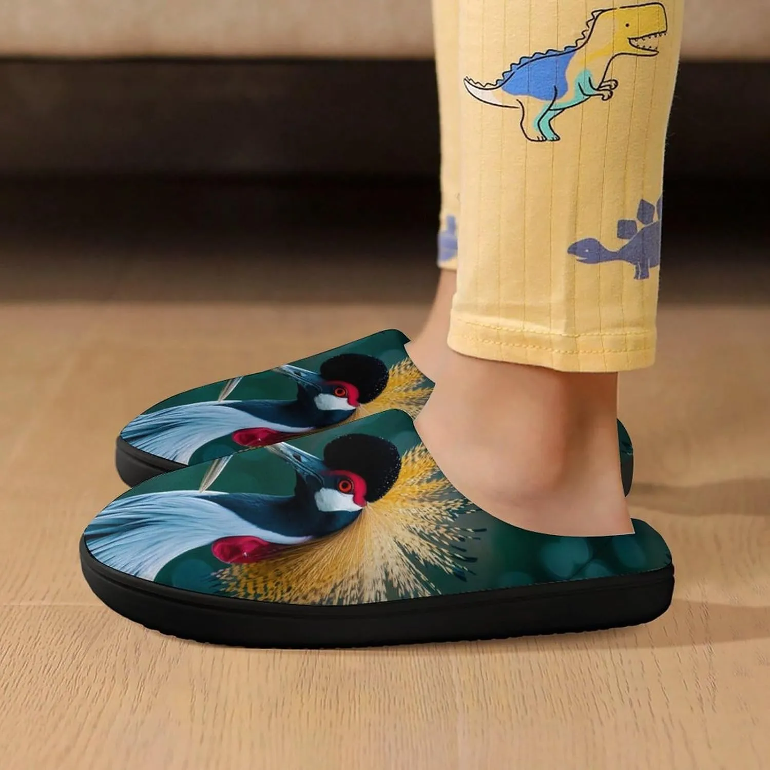 A Pair of Gray Crowned Cranes Cute Cotton Slippers Anti-slip House Shoe Slipper Indoor Outdoor