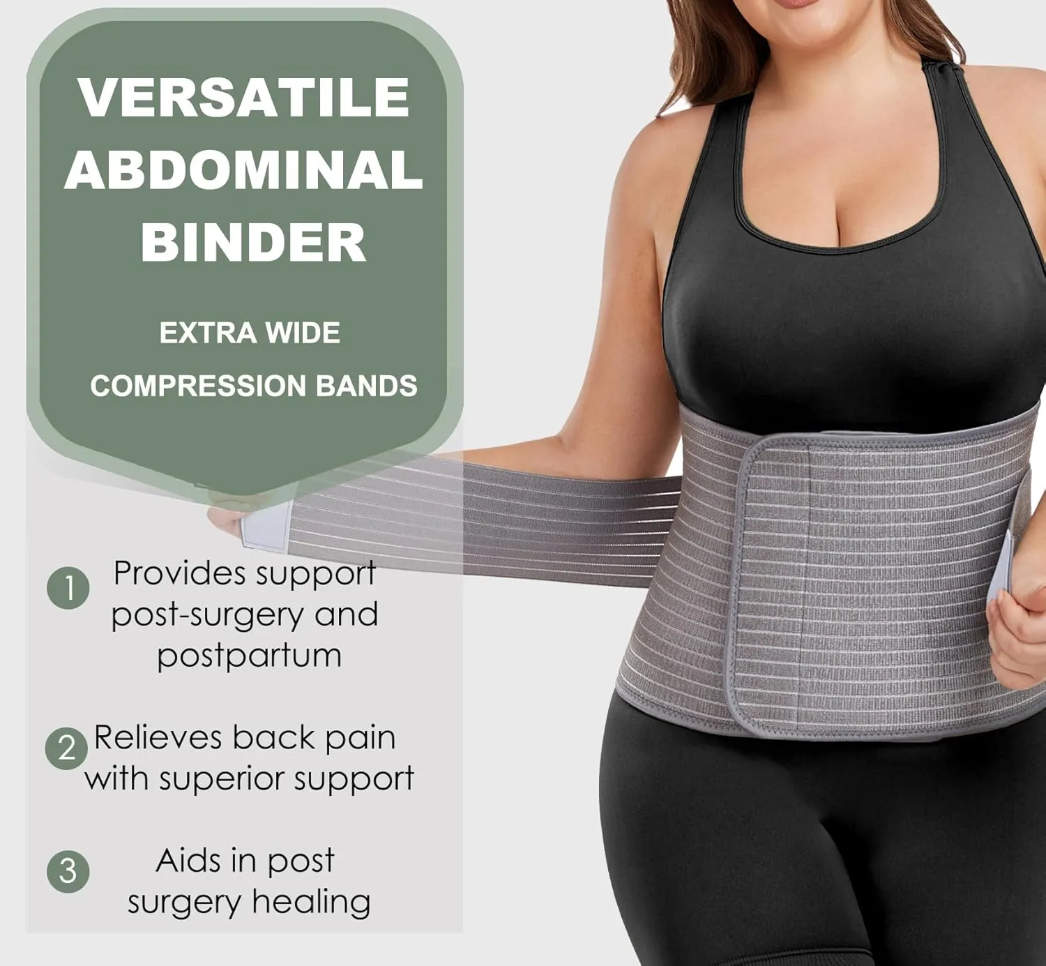 Abdominal Binder Post Surgery - Postpartum Belly Band Wrap | Post C Section Belly Binder Recovery Belt | Stomach Compression Hernia Belt For Men or Women After Pregnancy, Hysterectomy (Small/Medium)