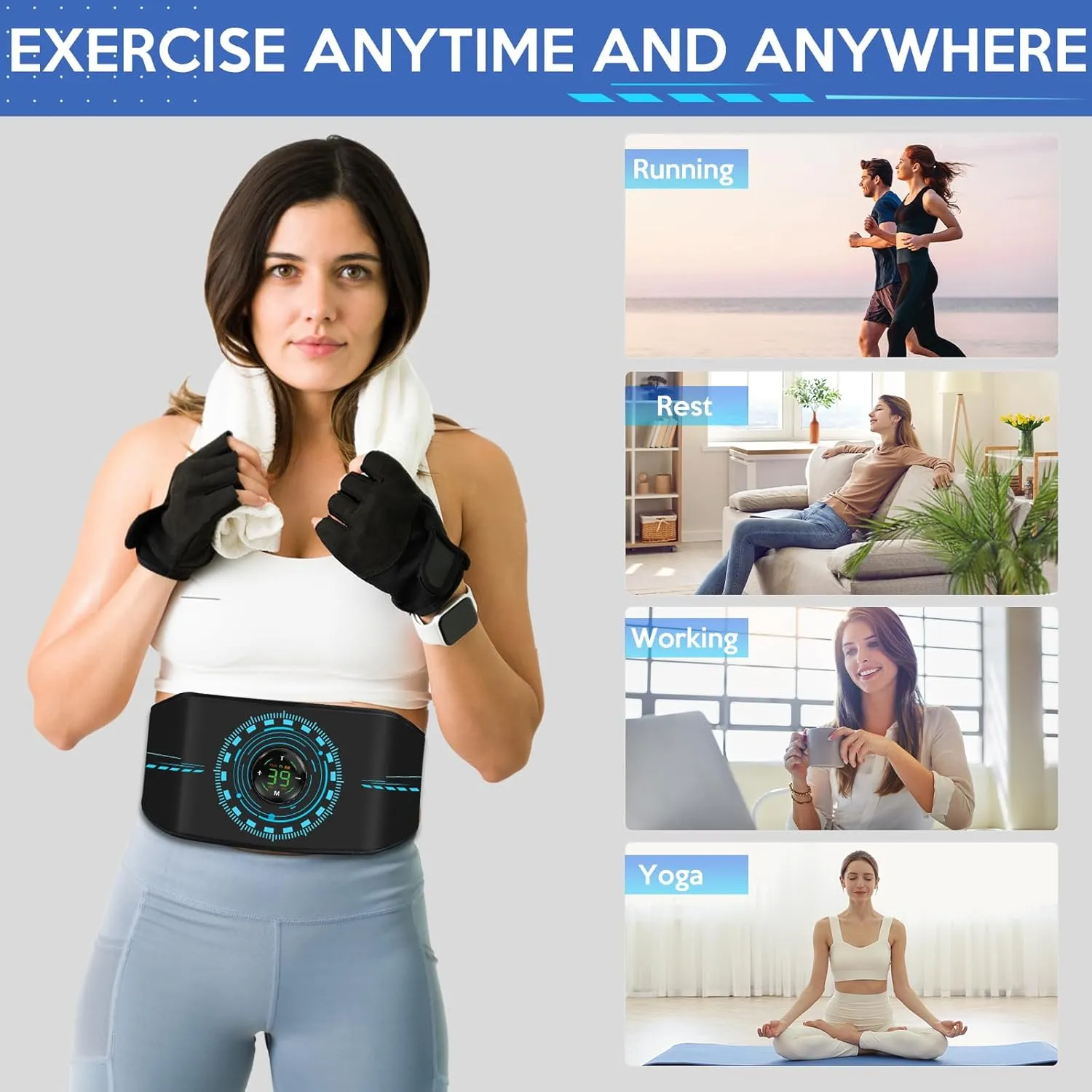 ABS Stimulator,Ab Stimulator Muscle Toner, Muscle Machine Workout Equipment, Ab Toning Belt Muscle Toner Fitness Training for Abdomen/Stomach,Ab Trainer Body Shape Home/Office Weight Loss 3 Pack