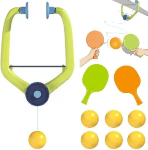 Adjustable Door Frame Ping Pong Trainer - Table Tennis Practice Set with Wall Clamp & Retractable Ball Rope, 2 Rackets 6 Balls, for Kids Adults Indoor Training Ages 6 