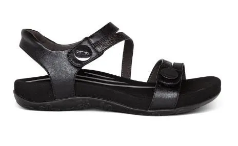 Aetrex Black Jess Adjustable Quarter Strap Womens Sandals SE210
