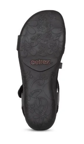 Aetrex Black Jess Adjustable Quarter Strap Womens Sandals SE210
