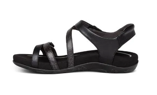 Aetrex Black Jess Adjustable Quarter Strap Womens Sandals SE210