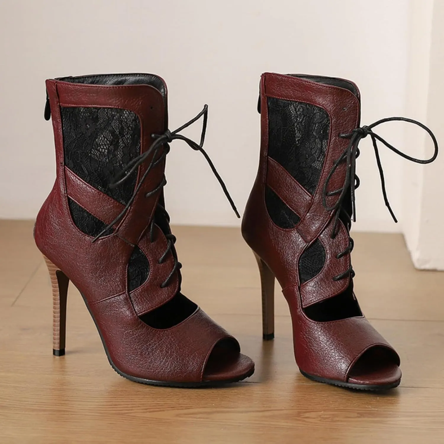 Aflngle Women's Lace Up Mesh Breathable Open Peep Toe Stiletto High Heels Sandals Fashion Hollow Out Back Zipper Heeled Gladiator Sandal Booties Evening Wedding Party Dress Shoes