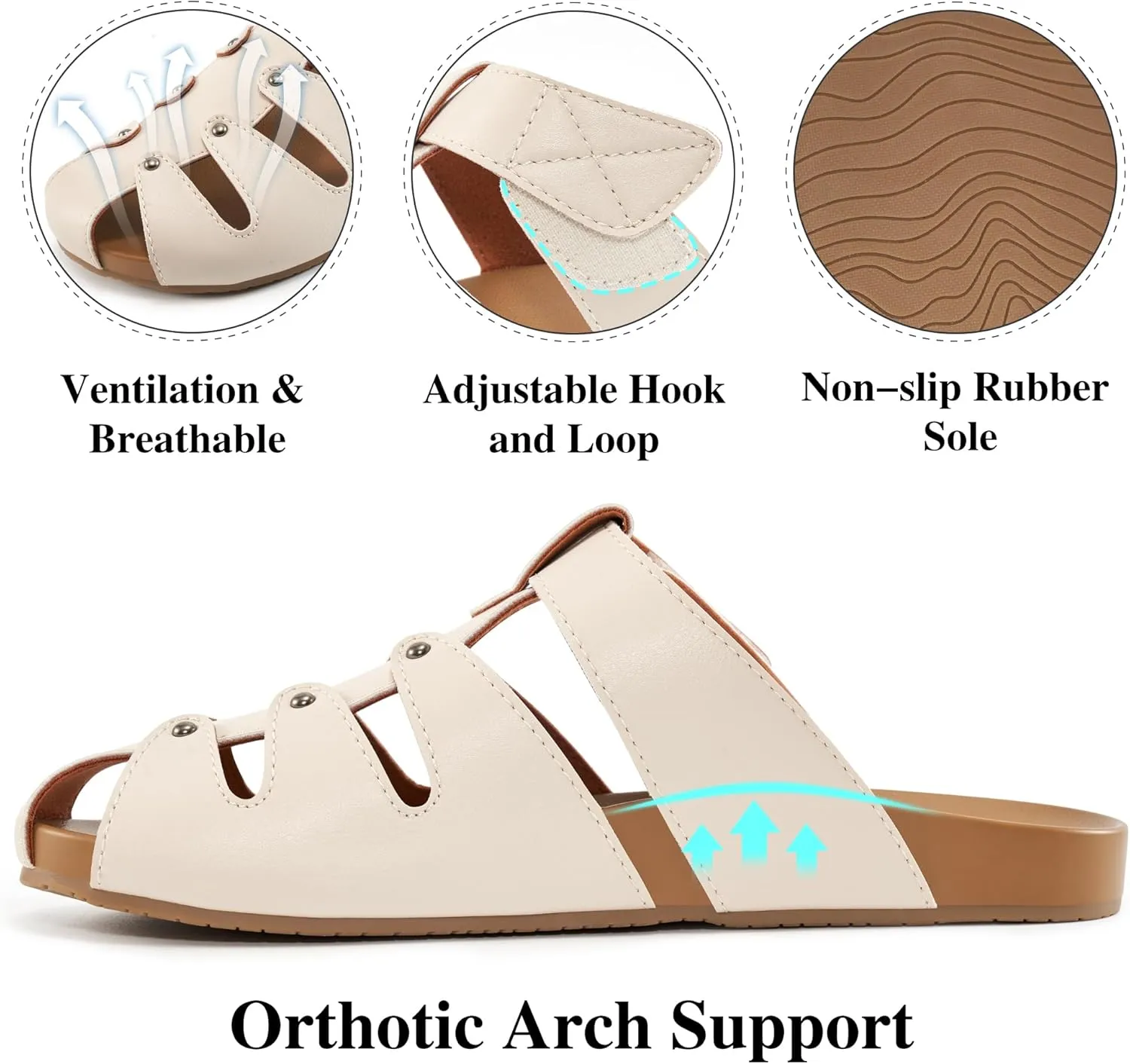 Alicegana Mules for Women Orthopedic Sandals Comfortable Summer Walking Shoes with Arch Support Casual Flat Sandal