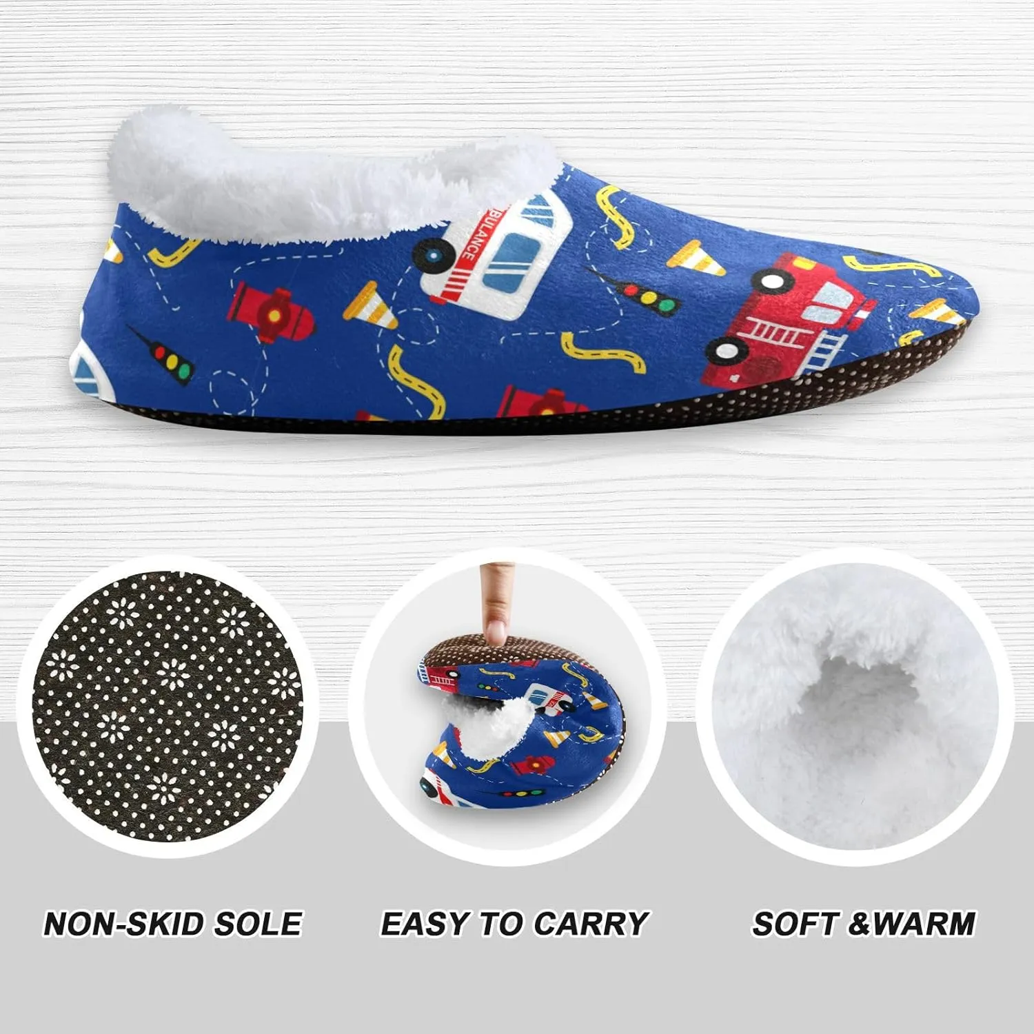 Ambulance Firetrucks Indoor House Slippers Spa Winter Slipper Home Slippers Soft Memory Foam Slipper Non Slip for Travel Hotel Bedroom Shoes M