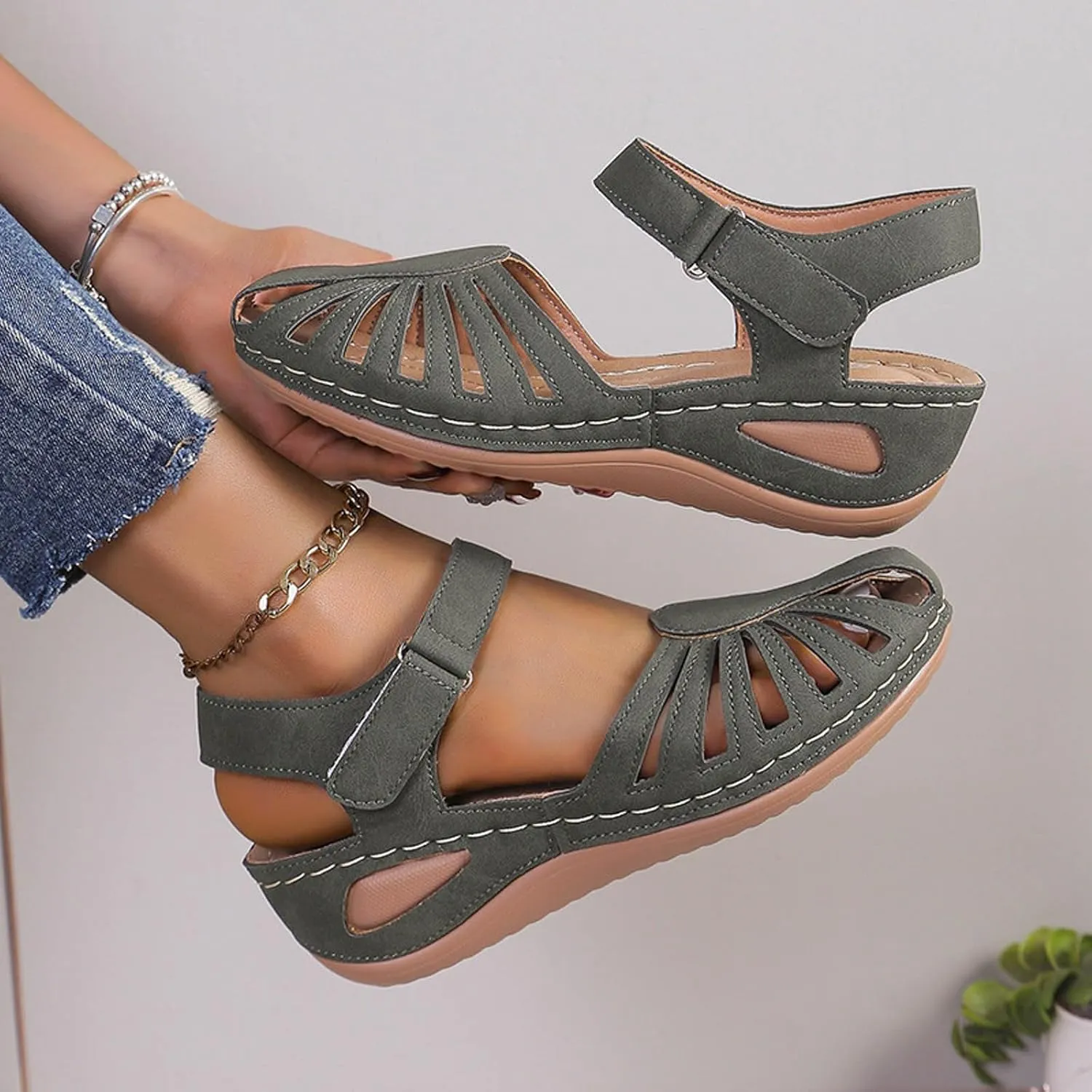 AMDBEL Orthopedic Sandals for Women,Sandals for Women Dressy Summer Closed Toe Breathable Sandals with Arch Support Shoes