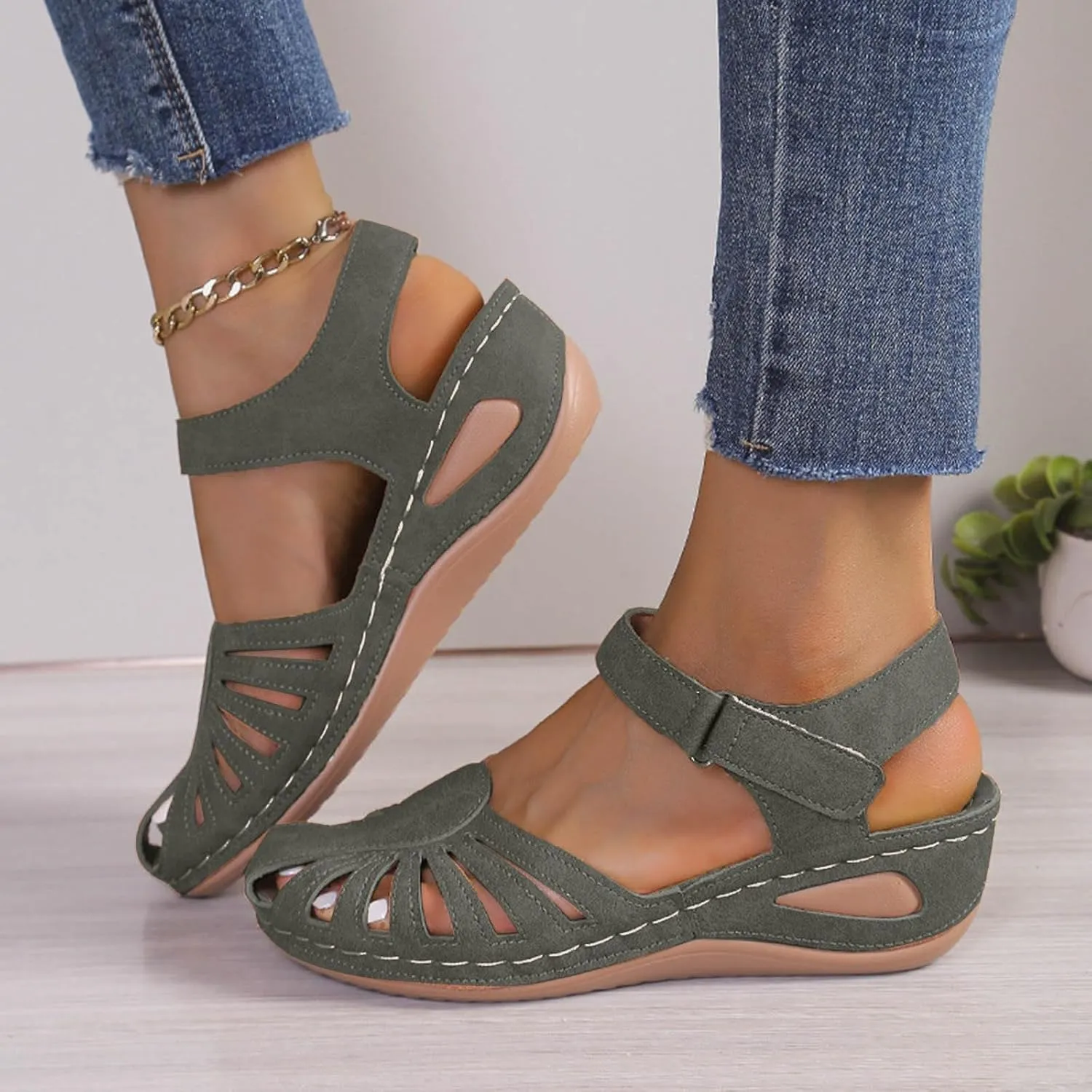 AMDBEL Orthopedic Sandals for Women,Sandals for Women Dressy Summer Closed Toe Breathable Sandals with Arch Support Shoes