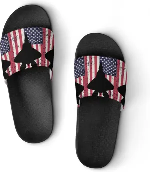 American F-22 Raptor Fighter Jet Flag Funny Slide Sandals Non-Slip PVC Shower Slipper House Shoes Open Toe Slippers for Adult