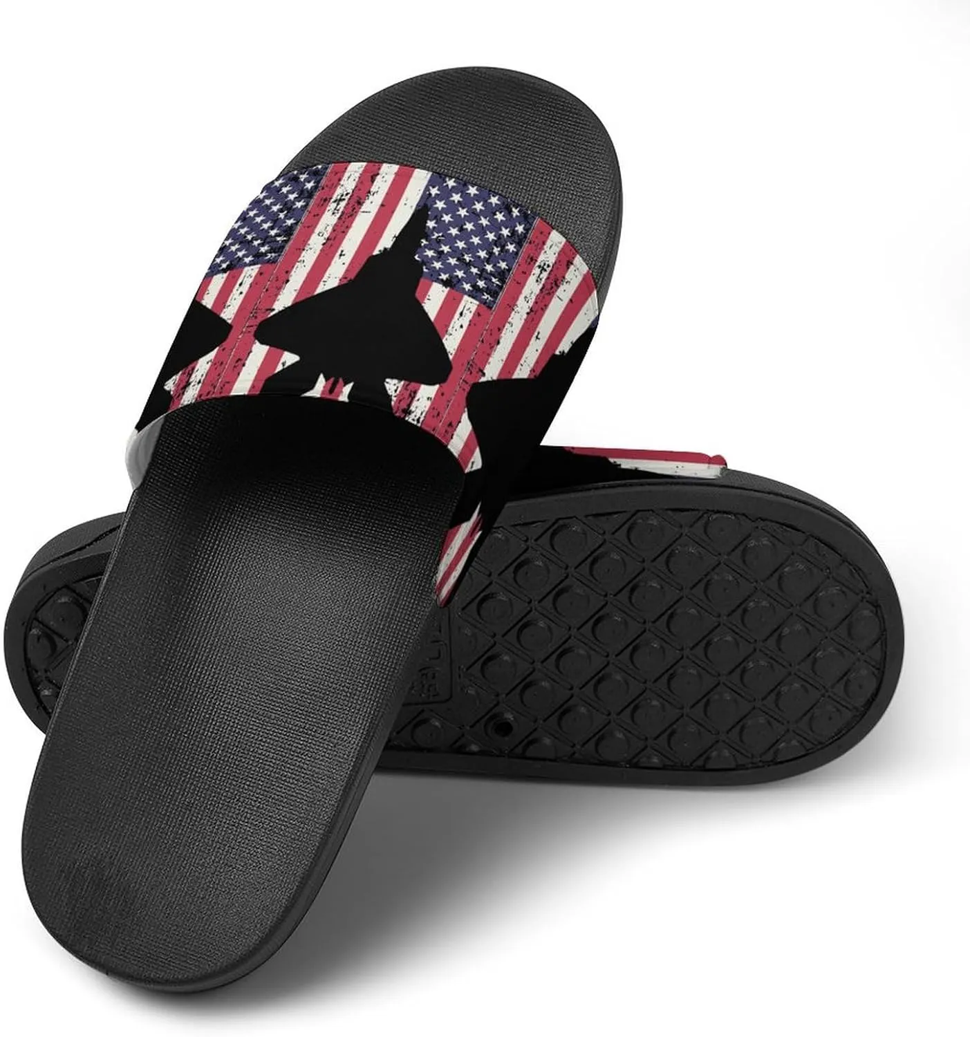 American F-22 Raptor Fighter Jet Flag Funny Slide Sandals Non-Slip PVC Shower Slipper House Shoes Open Toe Slippers for Adult