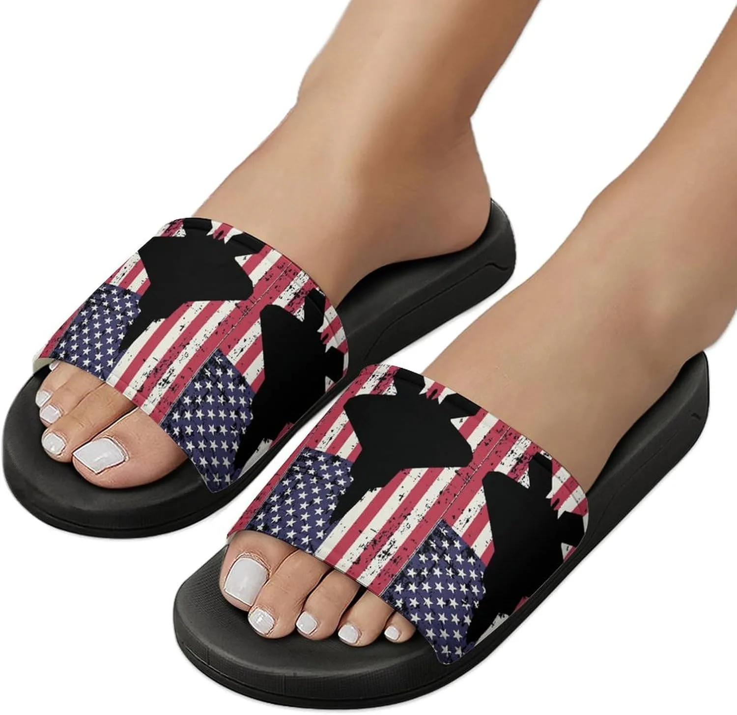 American F-22 Raptor Fighter Jet Flag Funny Slide Sandals Non-Slip PVC Shower Slipper House Shoes Open Toe Slippers for Adult