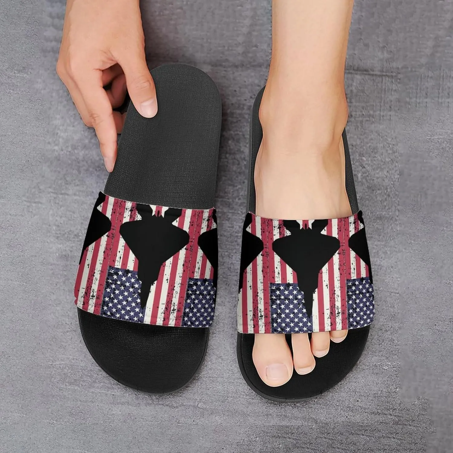 American F-22 Raptor Fighter Jet Flag Funny Slide Sandals Non-Slip PVC Shower Slipper House Shoes Open Toe Slippers for Adult