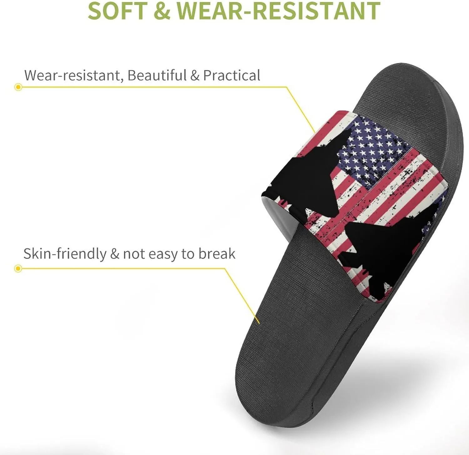 American F-22 Raptor Fighter Jet Flag Funny Slide Sandals Non-Slip PVC Shower Slipper House Shoes Open Toe Slippers for Adult