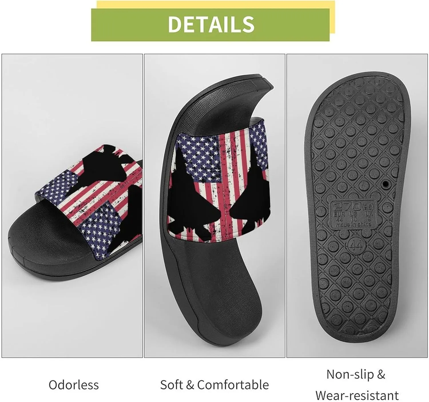 American F-22 Raptor Fighter Jet Flag Funny Slide Sandals Non-Slip PVC Shower Slipper House Shoes Open Toe Slippers for Adult