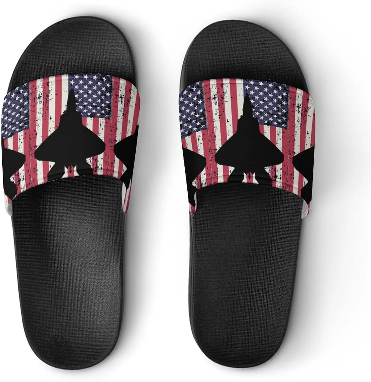 American F-22 Raptor Fighter Jet Flag Funny Slide Sandals Non-Slip PVC Shower Slipper House Shoes Open Toe Slippers for Adult