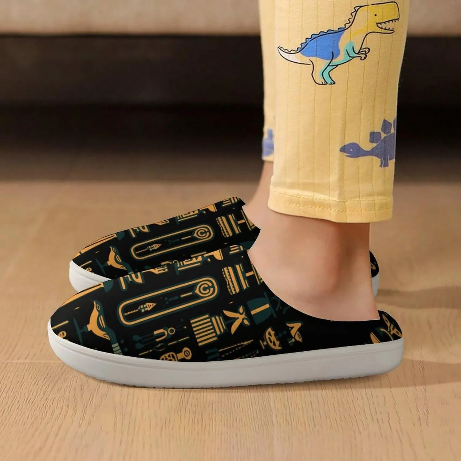 Ancient Egyptian Hieroglyph Print Kids Slippers for Girls Boys Winter Warm Plush Slip On House Slippers for Indoor Outdoor