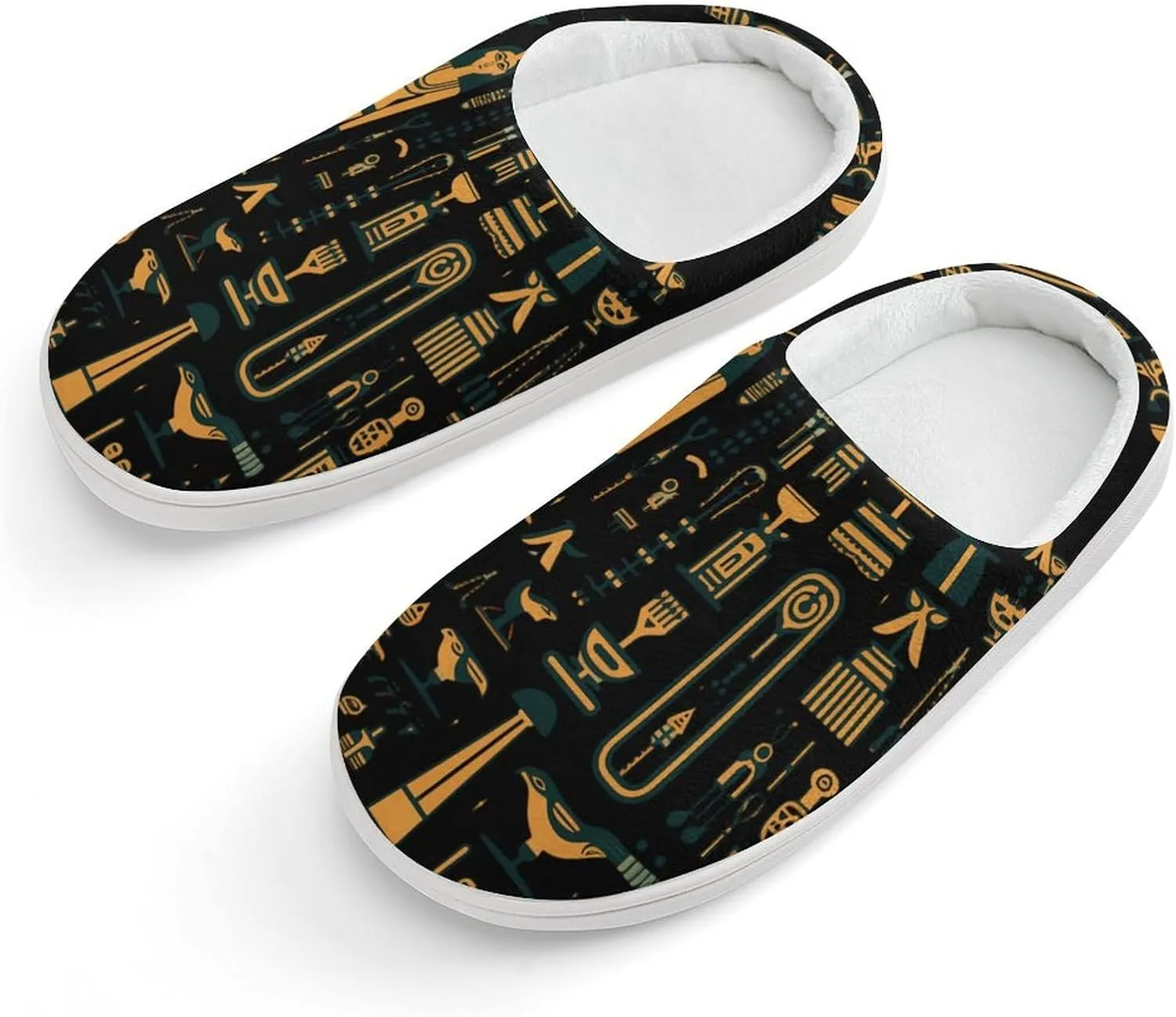 Ancient Egyptian Hieroglyph Print Kids Slippers for Girls Boys Winter Warm Plush Slip On House Slippers for Indoor Outdoor
