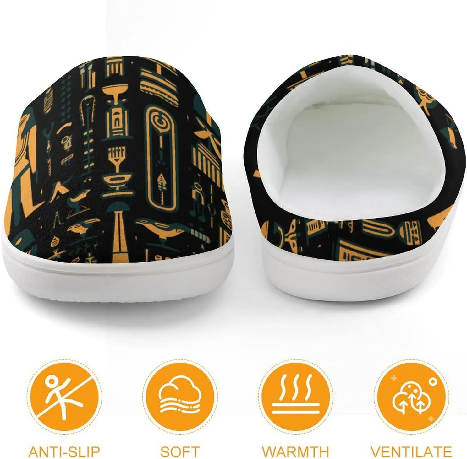 Ancient Egyptian Hieroglyph Print Kids Slippers for Girls Boys Winter Warm Plush Slip On House Slippers for Indoor Outdoor