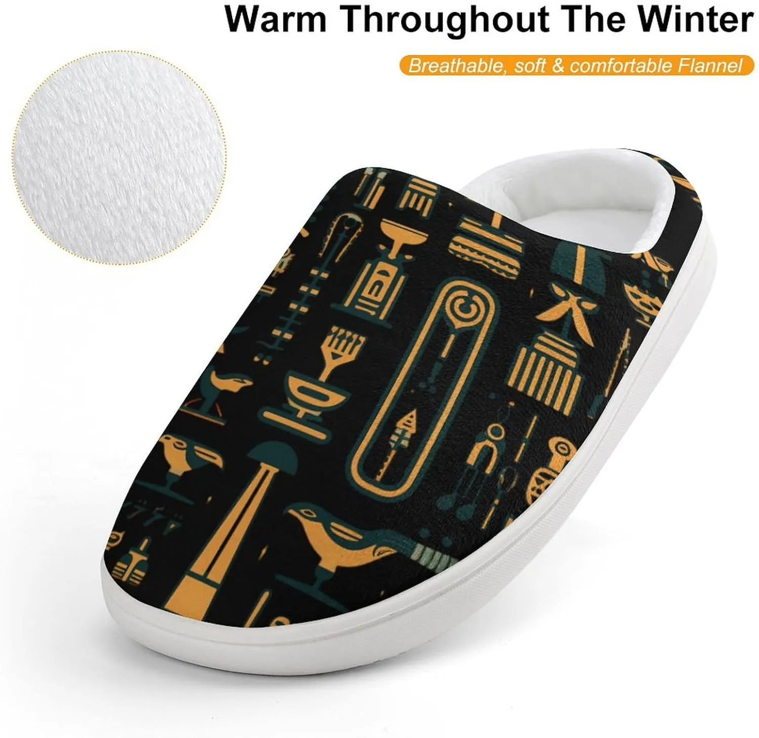 Ancient Egyptian Hieroglyph Print Kids Slippers for Girls Boys Winter Warm Plush Slip On House Slippers for Indoor Outdoor