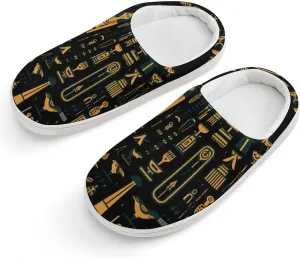 Ancient Egyptian Hieroglyph Print Kids Slippers for Girls Boys Winter Warm Plush Slip On House Slippers for Indoor Outdoor