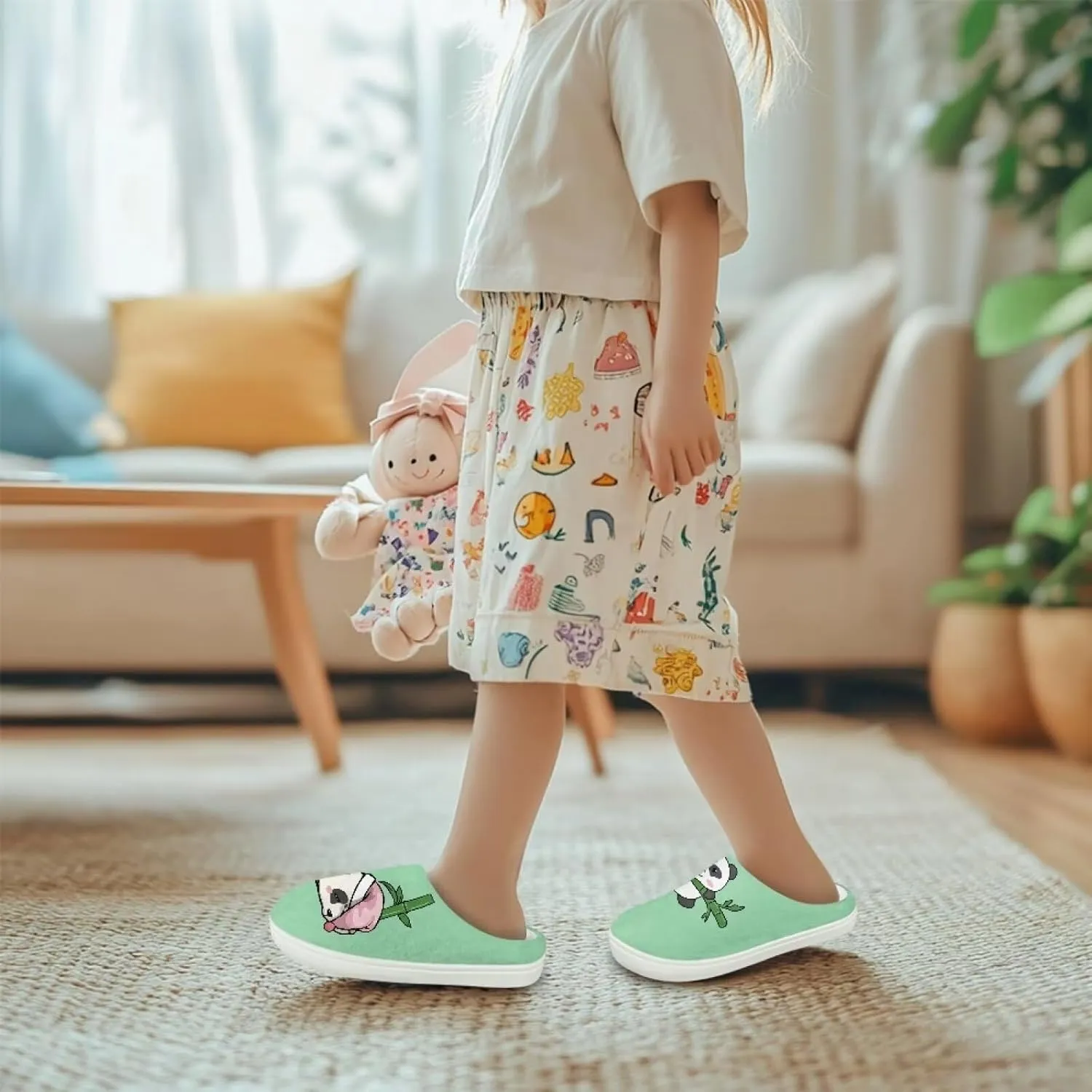 Animal Plush Slippers for Kid Warm Soft Floral Fluffy Fuzzy Slippers Slip-On Anti-Skid Outdoor Home Slipper for Kids