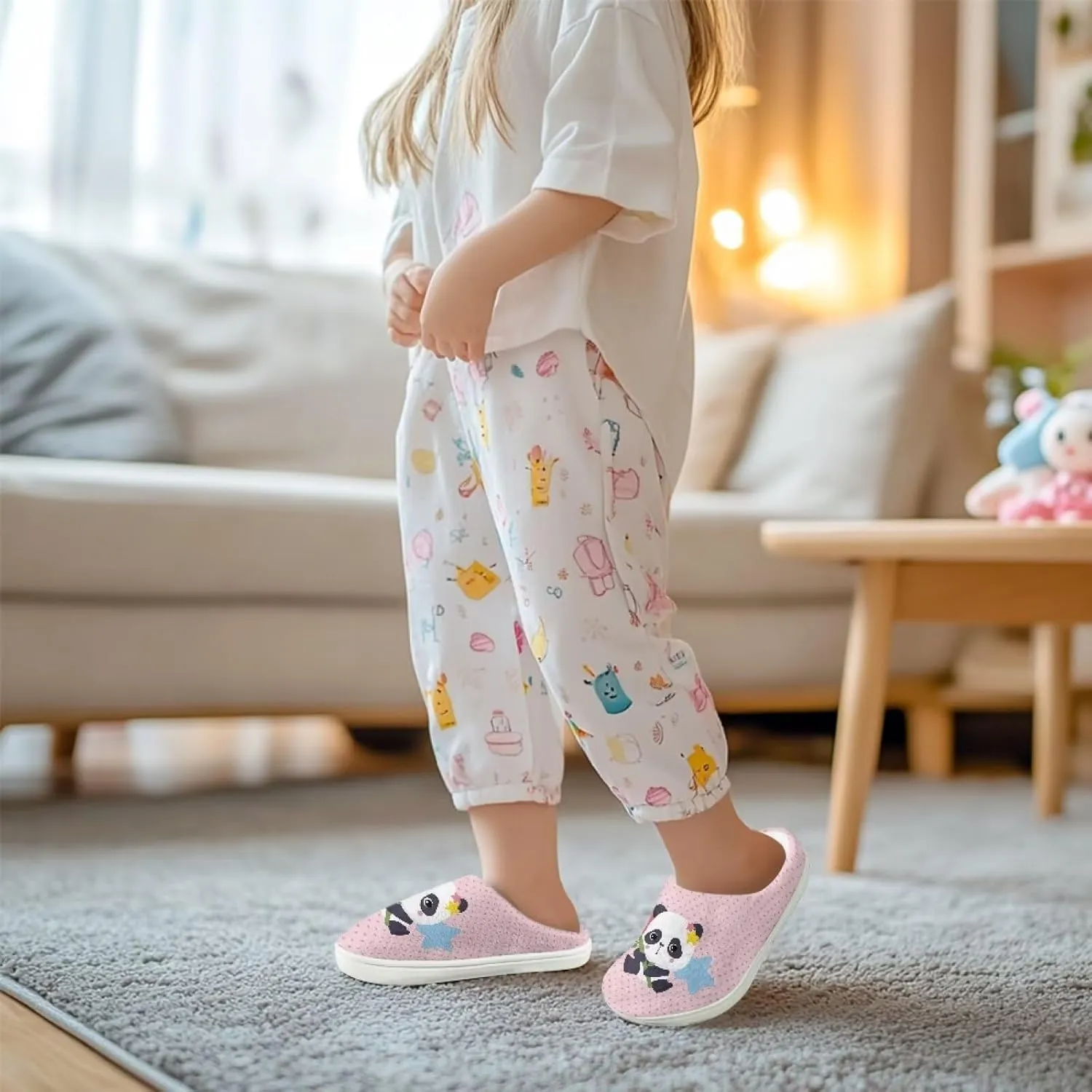 Animal Plush Slippers for Kid Warm Soft Floral Fluffy Fuzzy Slippers Slip-On Anti-Skid Outdoor Home Slipper for Kids