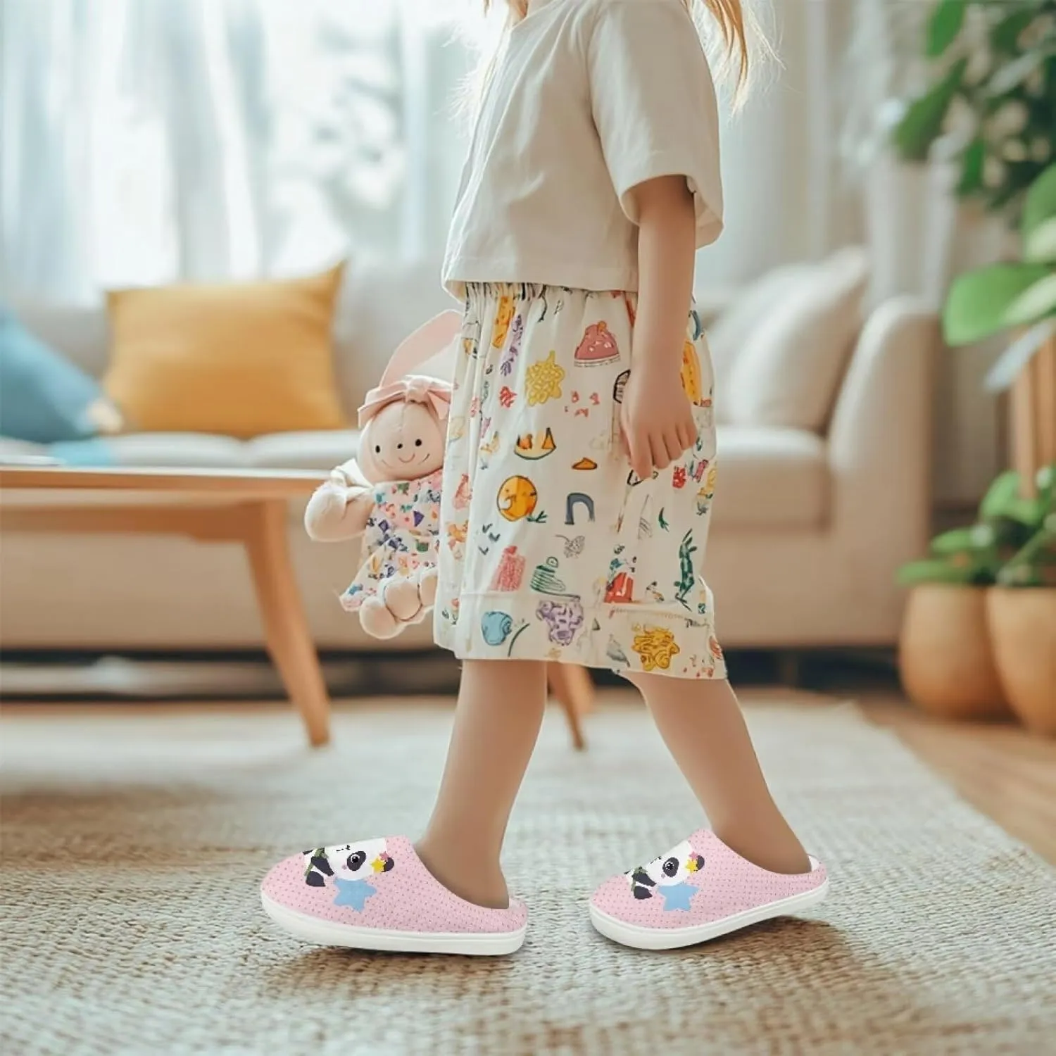 Animal Plush Slippers for Kid Warm Soft Floral Fluffy Fuzzy Slippers Slip-On Anti-Skid Outdoor Home Slipper for Kids