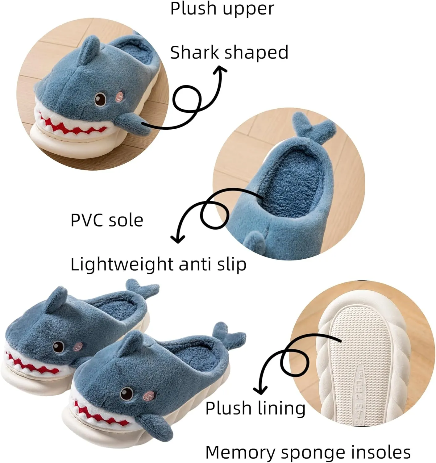 Animal slippers for Women Men Cute Shark Slippers Cozy adult home winter fuzzy cotton slippers