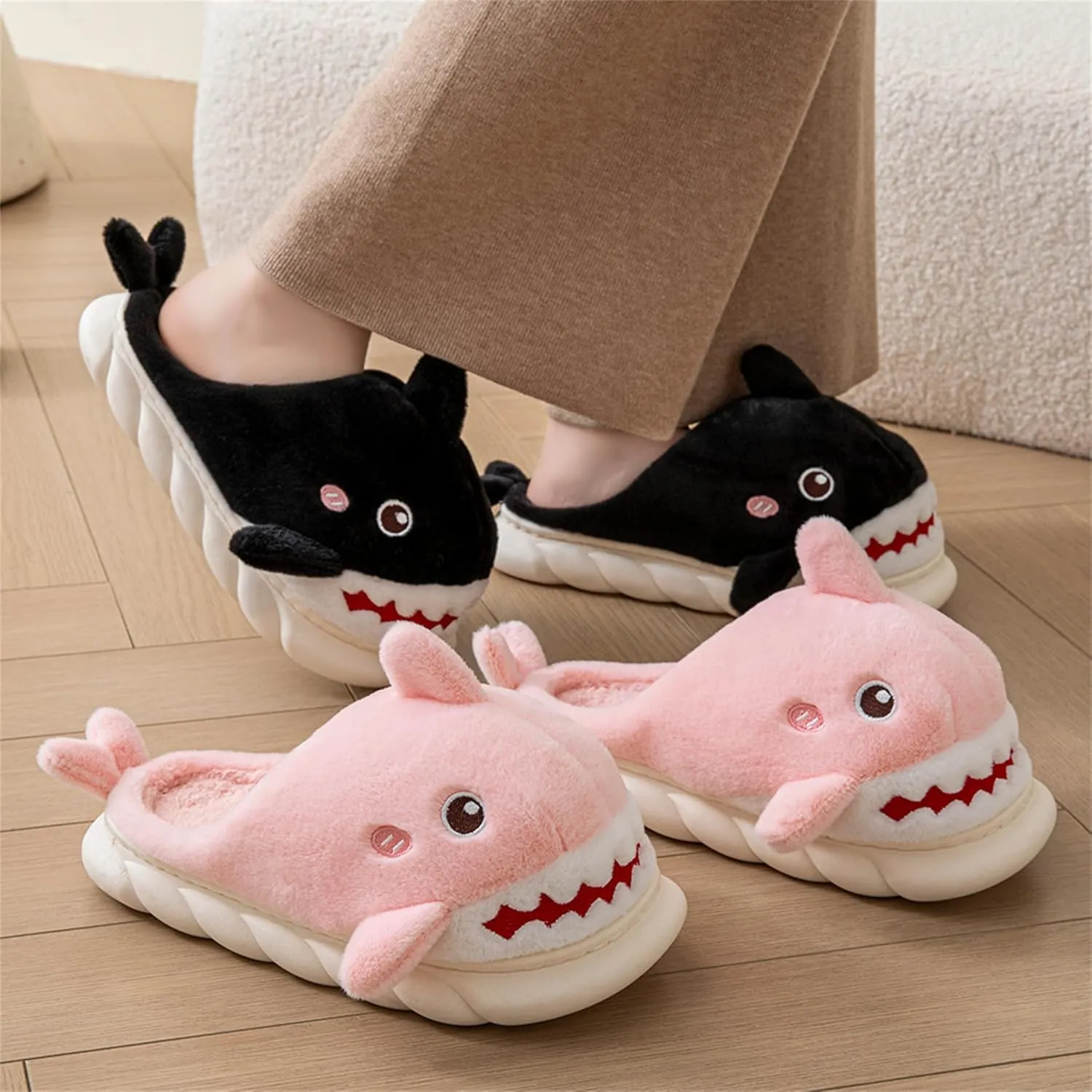 Animal slippers for Women Men Cute Shark Slippers Cozy adult home winter fuzzy cotton slippers