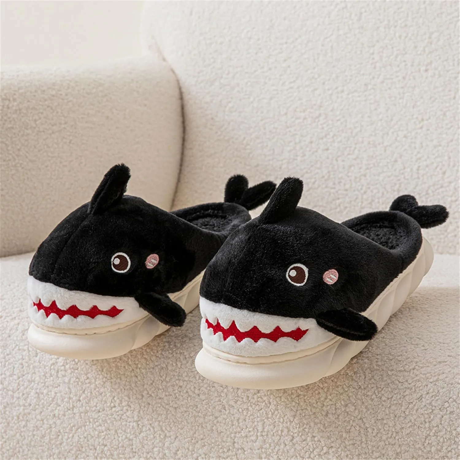 Animal slippers for Women Men Cute Shark Slippers Cozy adult home winter fuzzy cotton slippers