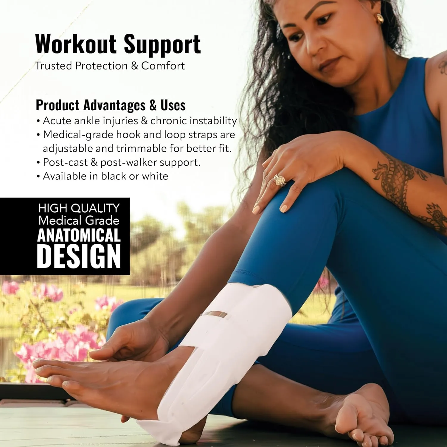 AnklePro Air Cushion Stirrup Ankle Brace, Ankle Support 3-Strap Stabilizers With Customizable Air Cushion and Foam Pads, Ankle Brace for Women and Men, Trainer, White
